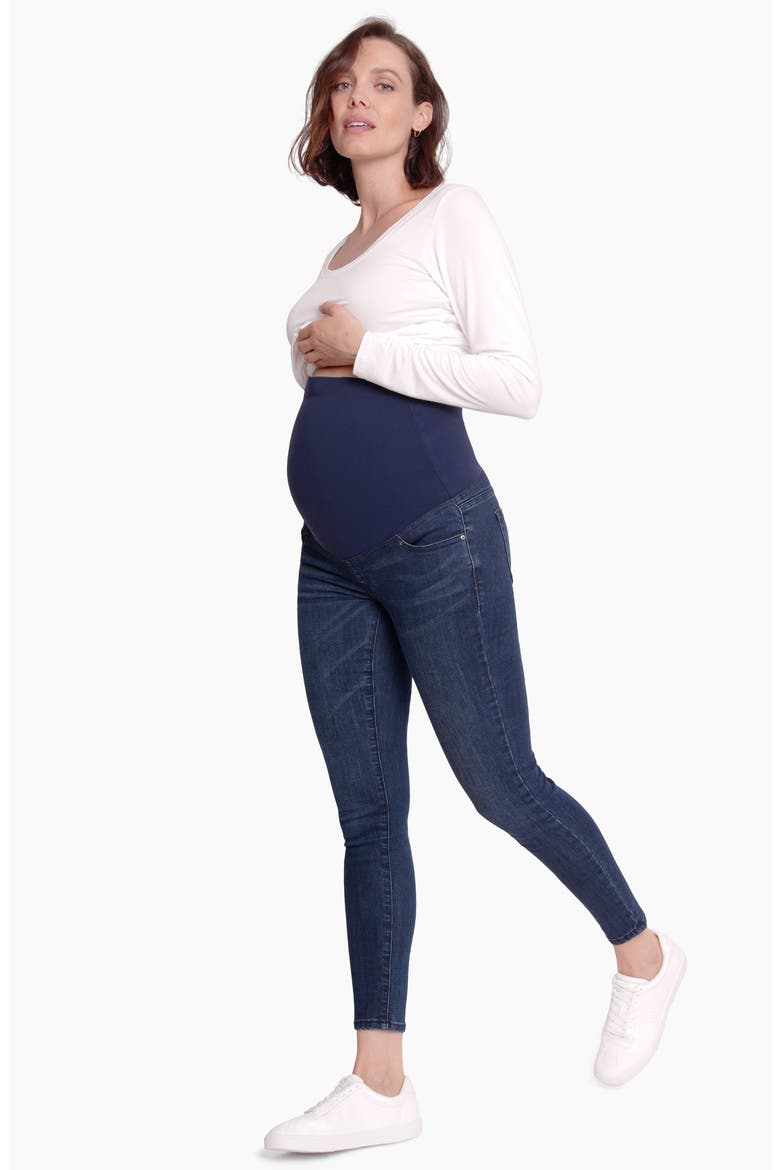 Ingrid & Isabel® Crossover Panel Maternity Skinny Jeans, Alternate, color, INDIGO