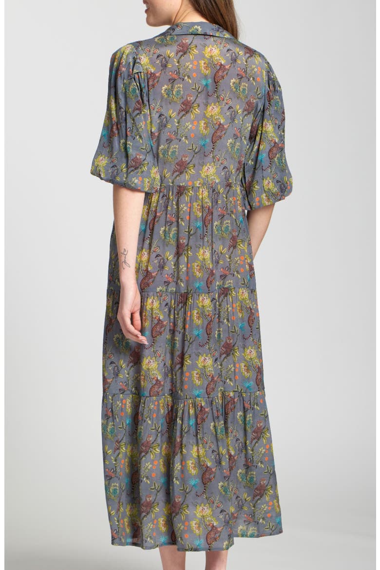 Puff Sleeve Tiered Shirtdress, Alternate, color, GREY MULTI