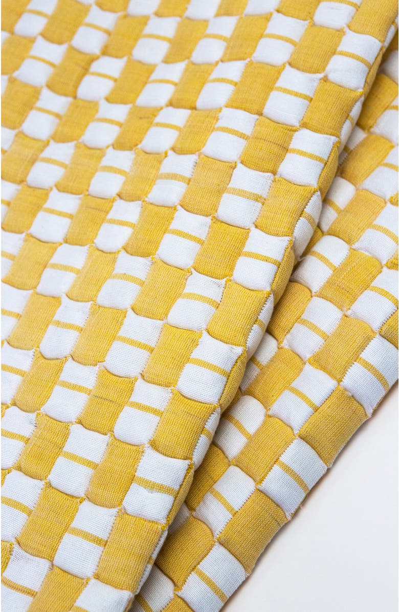 Archive New York Suzani Quilted Handwoven Checkered Cotton Throw Blanket, Alternate, color, Yellow And Ivory