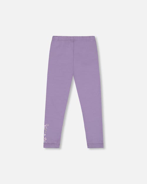Deux Par Deux Organic Cotton Jersey Leggings With Floral Detail In Purple