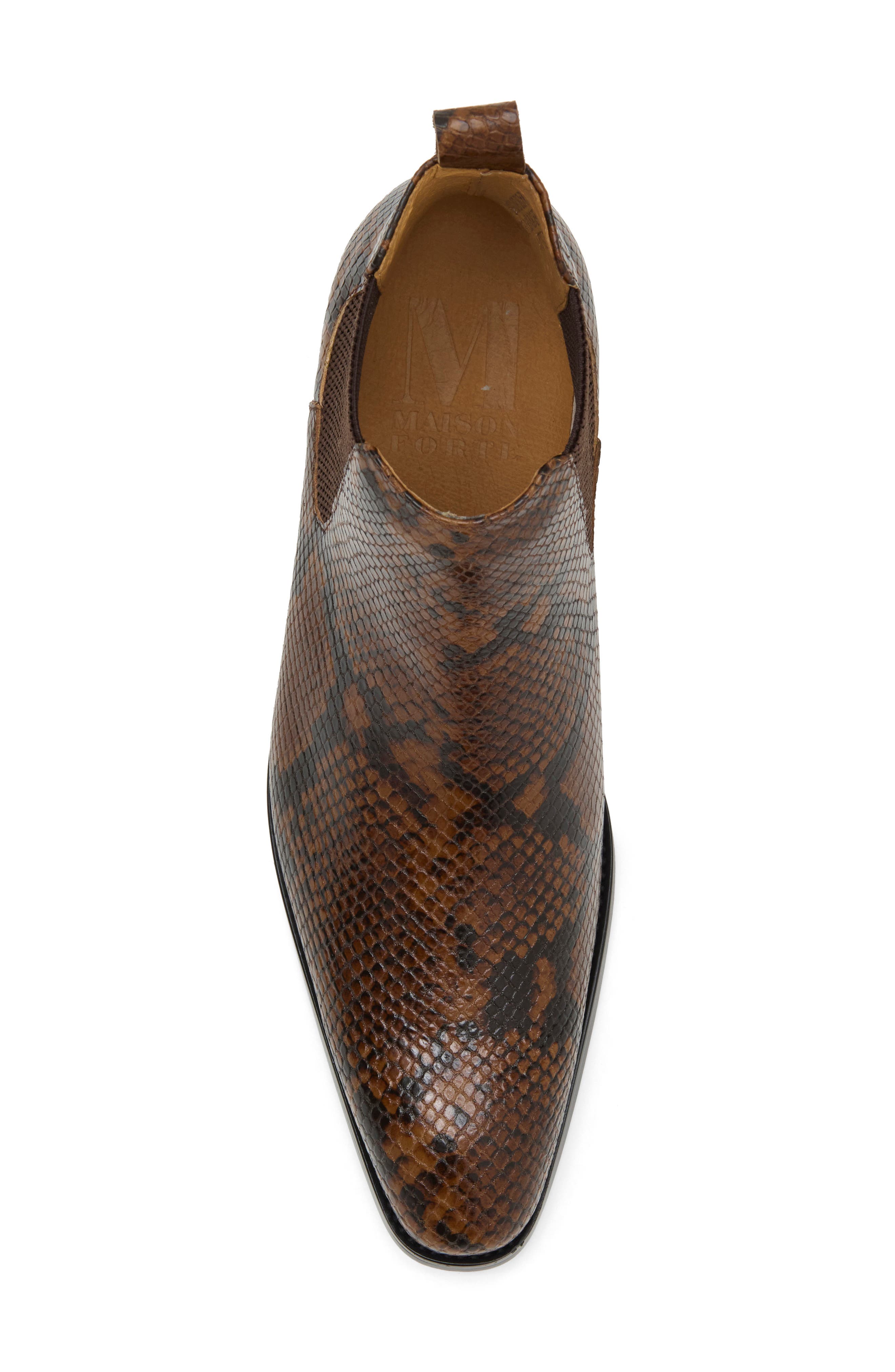 Villain Lizard Embossed Leather Chelsea Boot, Alternate, color, BROWN