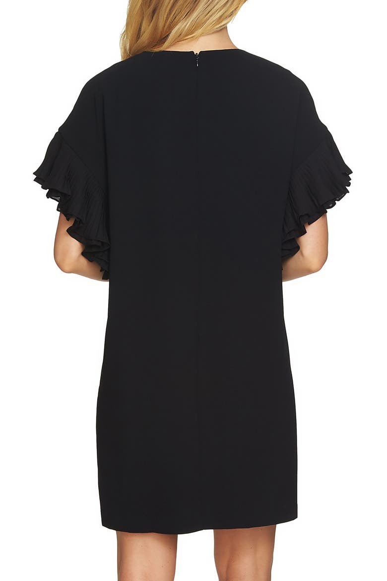 Tiered Pleated Crepe Shift Dress, Alternate, color, RICH BLACK