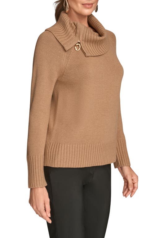 Donna Karan New York Asymmetric Zip Collar Sweater In Brown