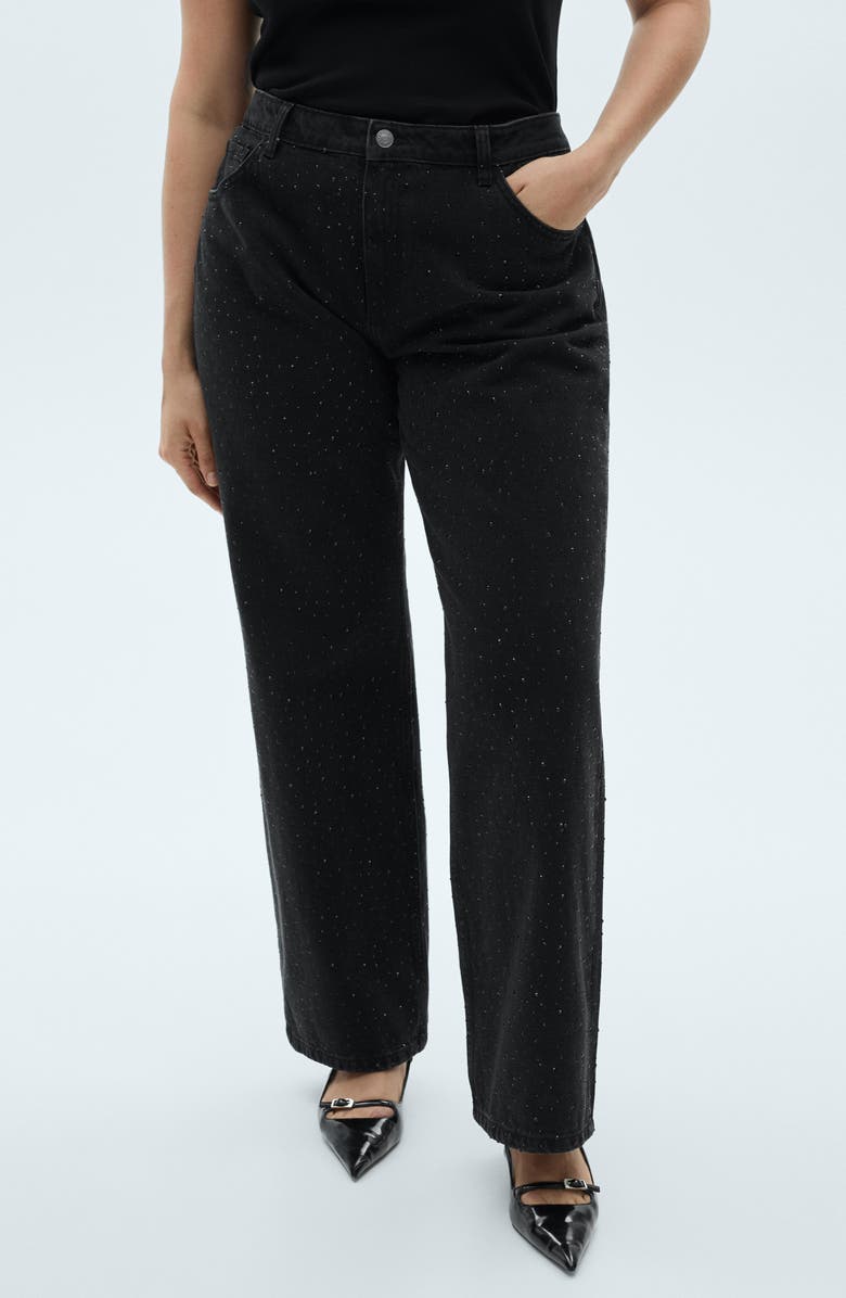MANGO Rhinestone Straight Leg Jeans, Alternate, color,