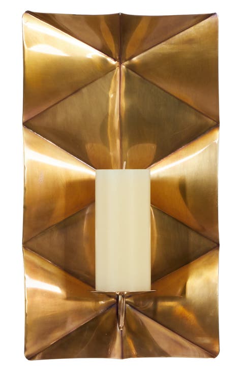 Gold Stainless Steel Pillar Geometric Wall Sconce with Hammered Design