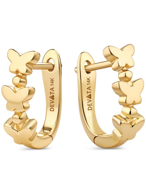 Butterfly Hoop Earrings in 14K Gold
