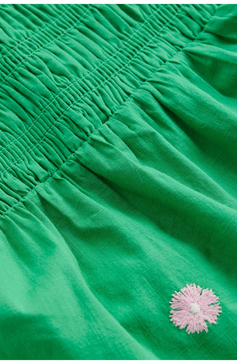 Mini Boden Kids' Floral Embellished Smocked Cotton Top, Alternate, color, Sapling Green