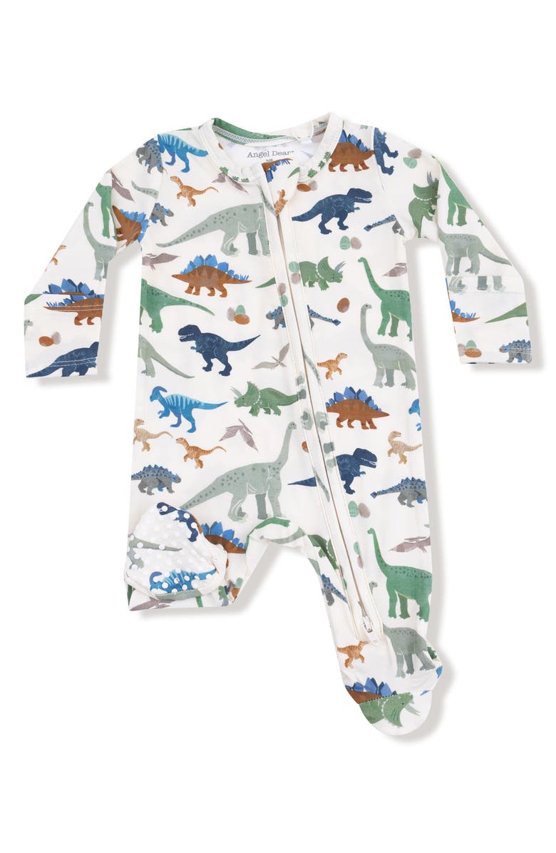 Angel Dear Washy Dinos Zip Footie, Main, color, Ivory/ Green