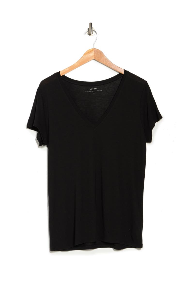 Vince Little Boy Short Sleeve V-Neck Tee, Alternate, color, Black