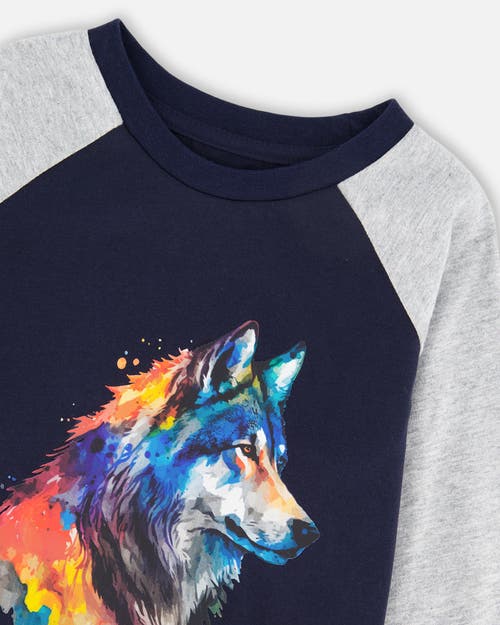 Deux Par Deux Long Raglan Sleeve Jersey Tee In Blue