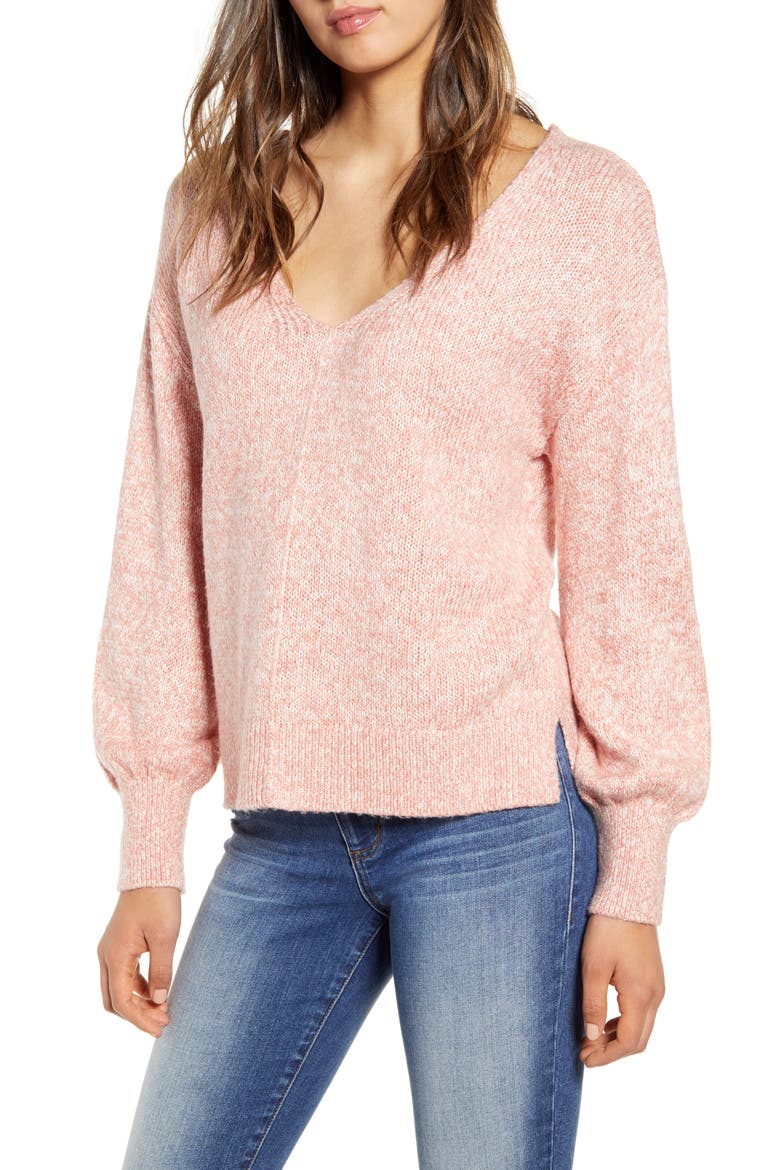 Everyday V-Neck Sweater, Main, color, CORAL CLAY MARL