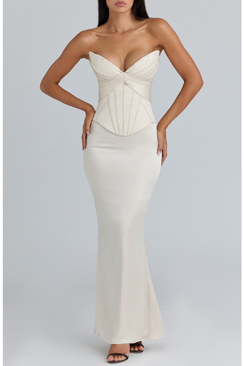 Eve Satin Strapless Corset Gown, Alternate, color, CREAM