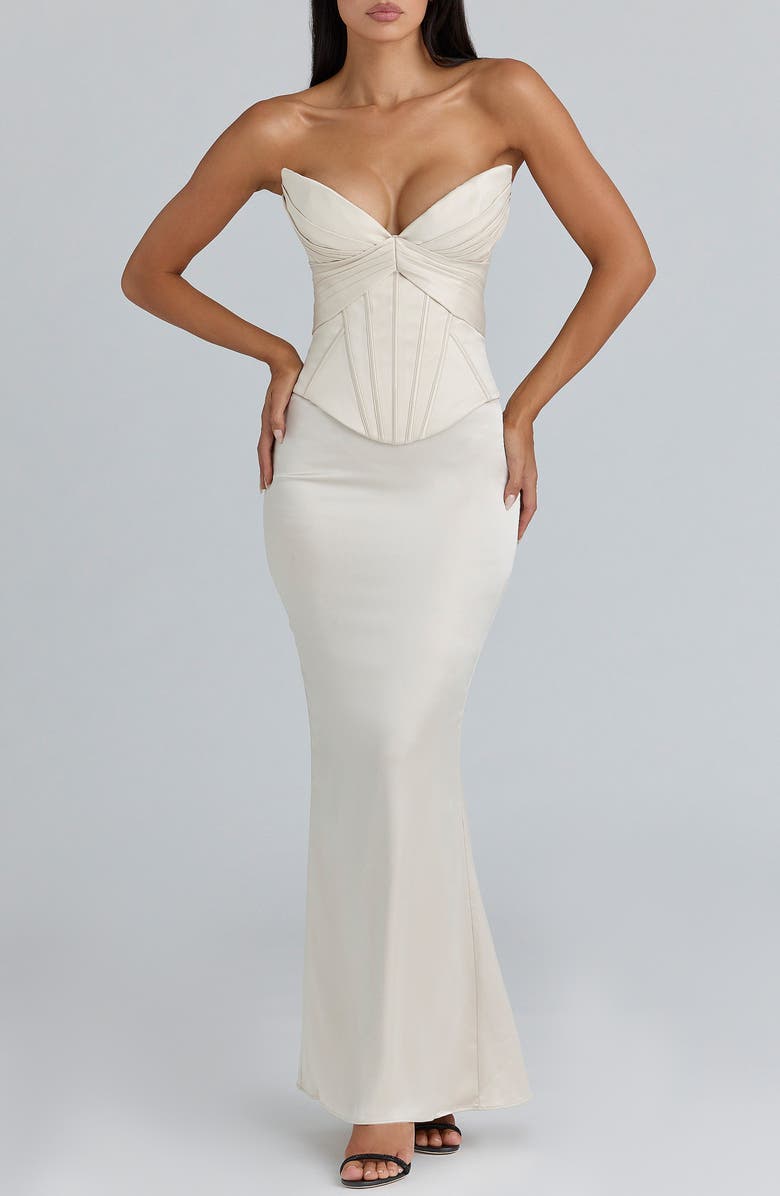 HOUSE OF CB Eve Satin Strapless Corset Gown, Alternate, color, Cream