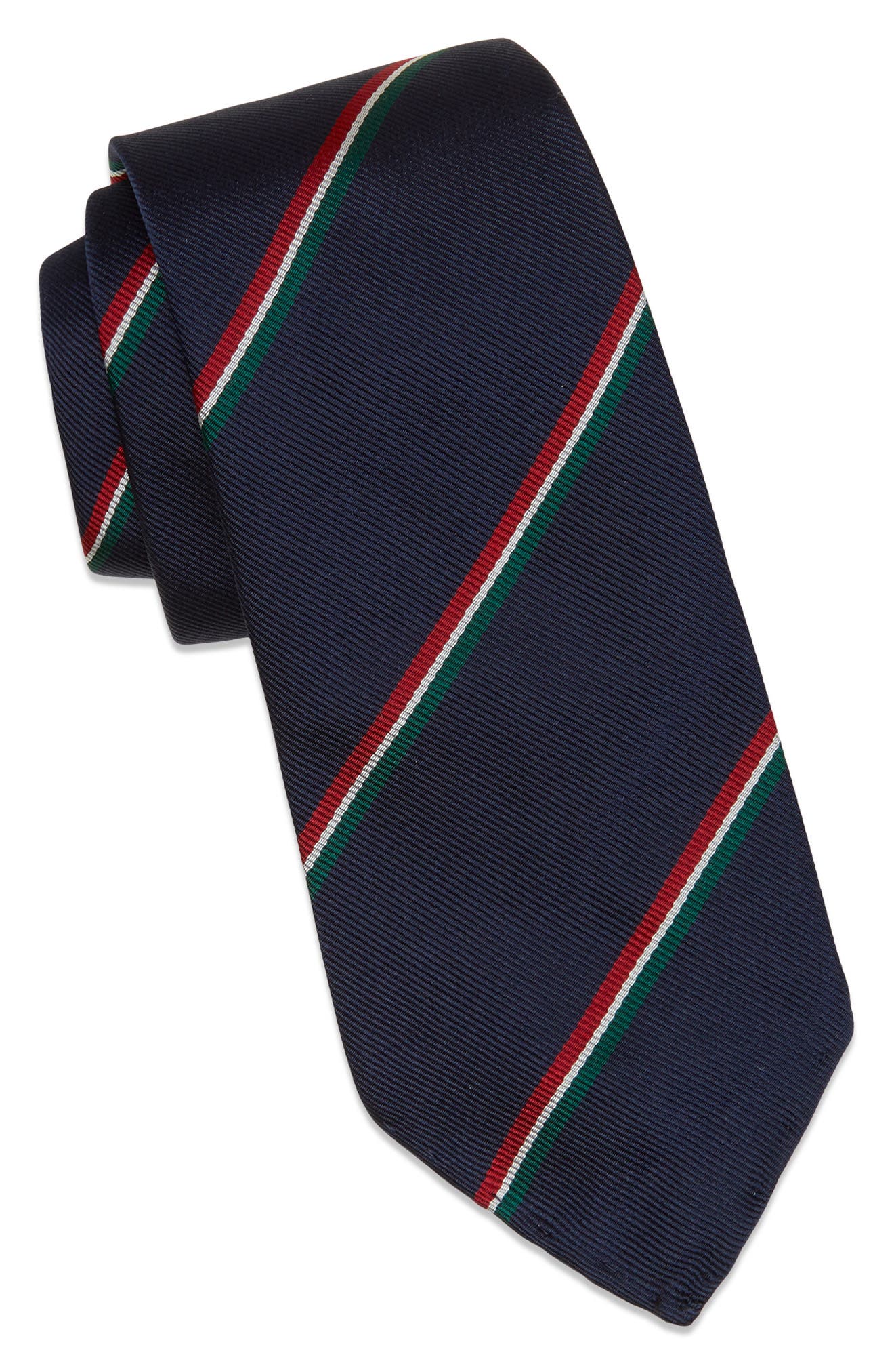 Sid Mashburn Repp Silk Tie in Navy Red White Green Stripe 