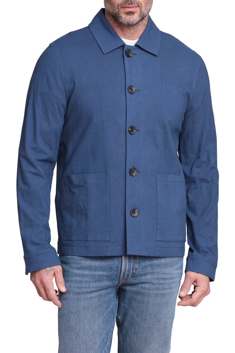Relaxed Fit Linen & Cotton Work Jacket, Alternate, color, INDIGO