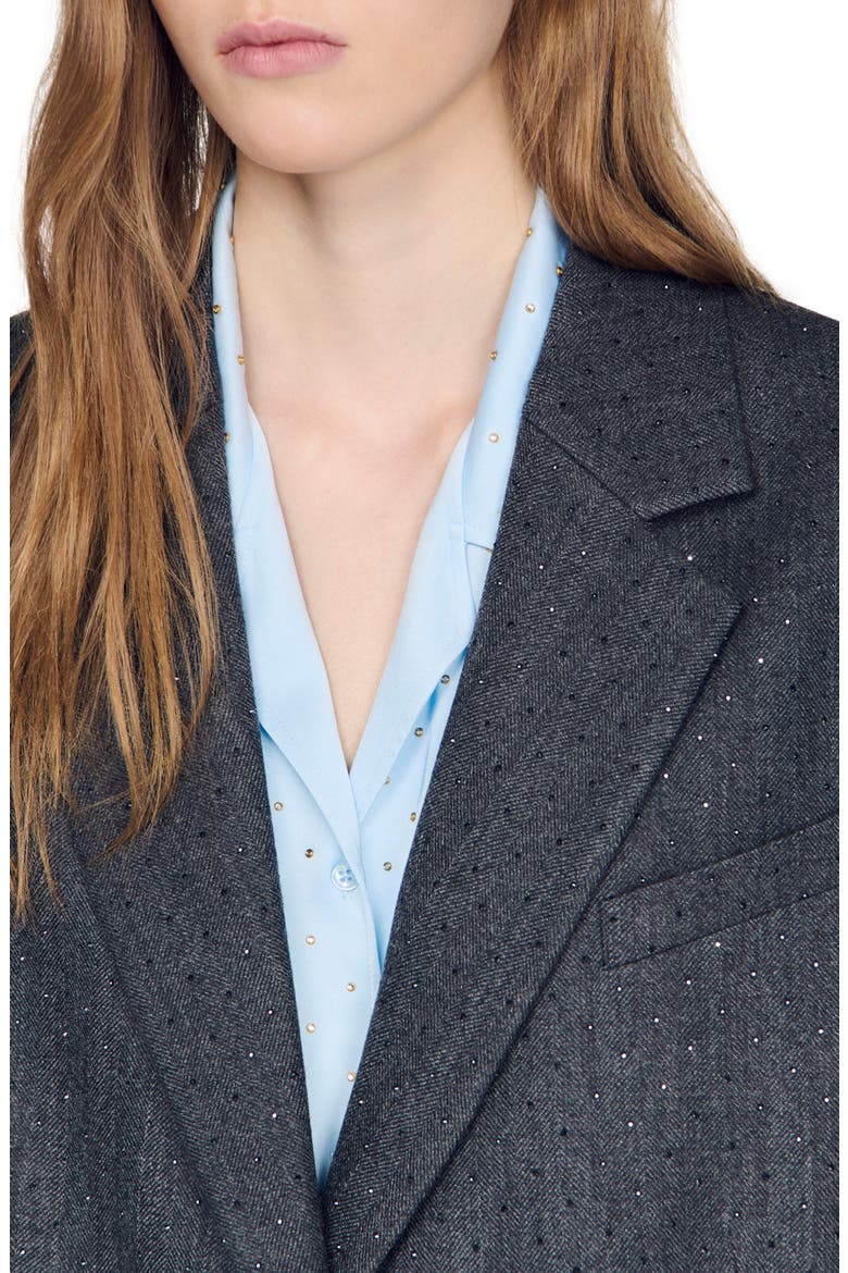 Long wool coat with rhinestones, Alternate, color, Dark grey