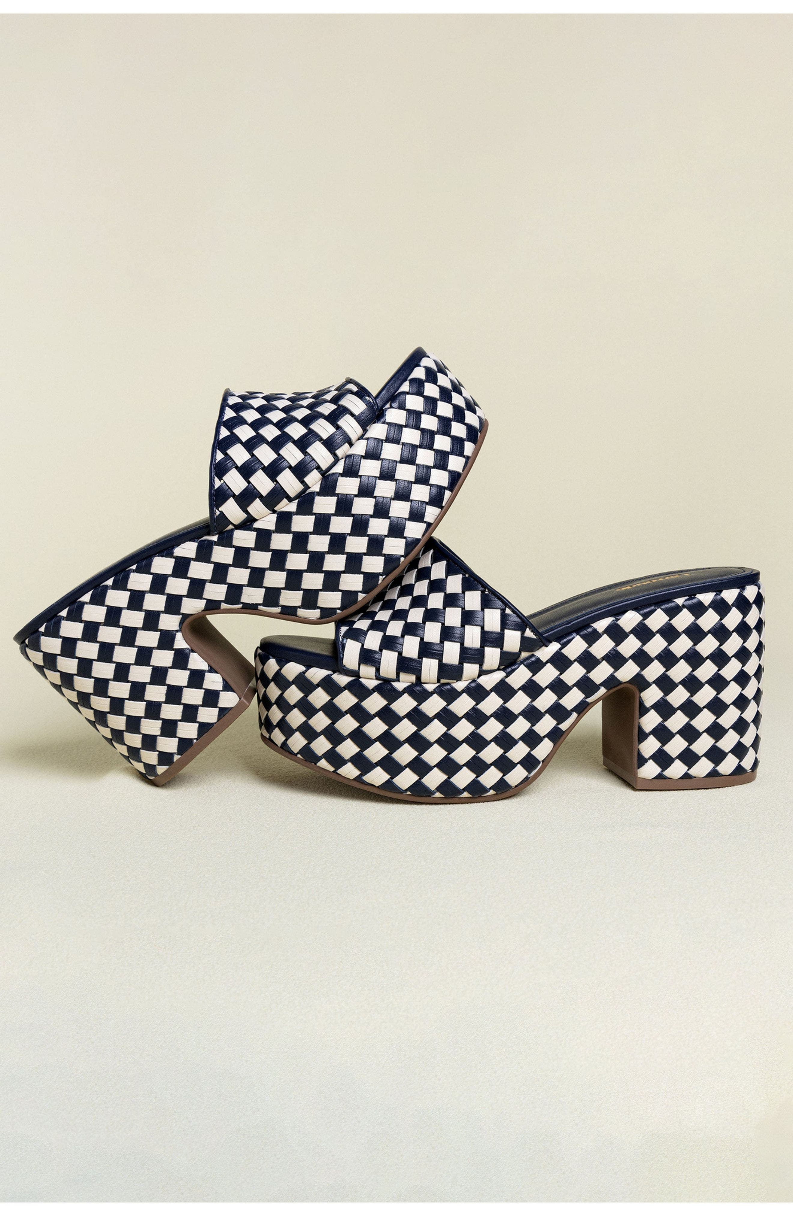 Larroudé Miso Platform Sandal In Navy and Ivory Leather, Alternate, color, 