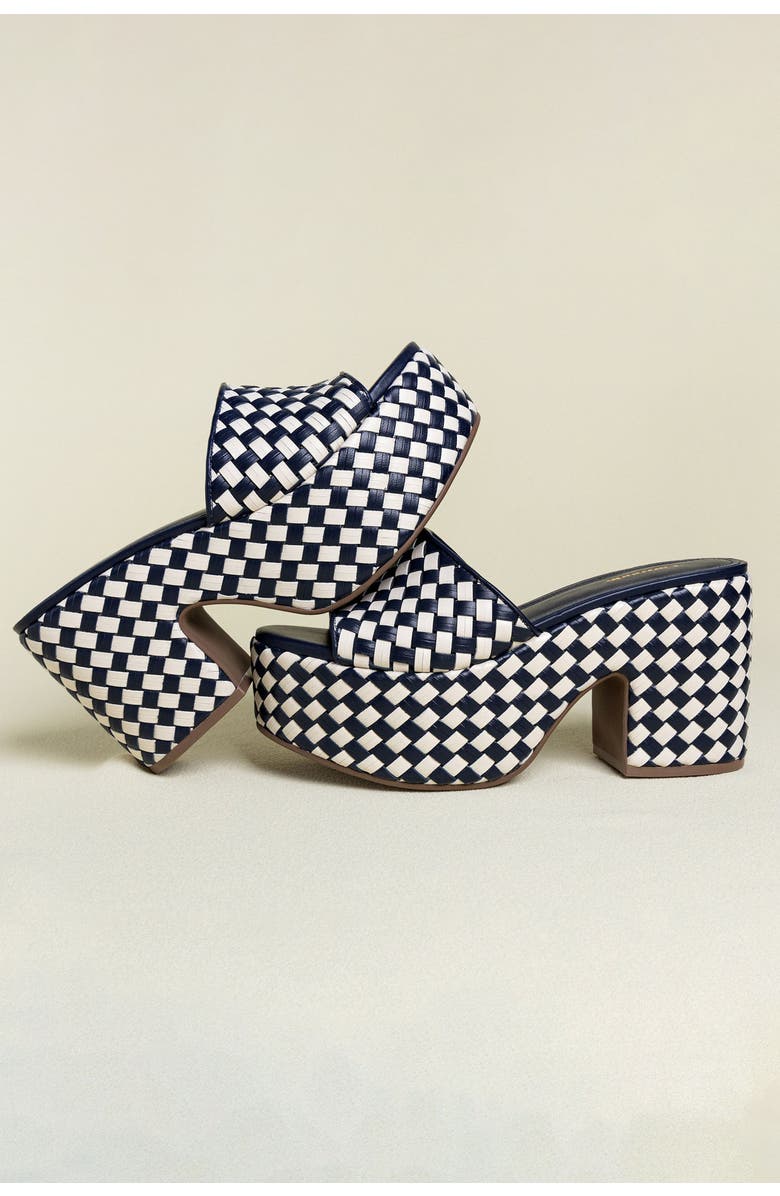 Larroudé Miso Platform Sandal In Navy and Ivory Leather, Alternate, color,