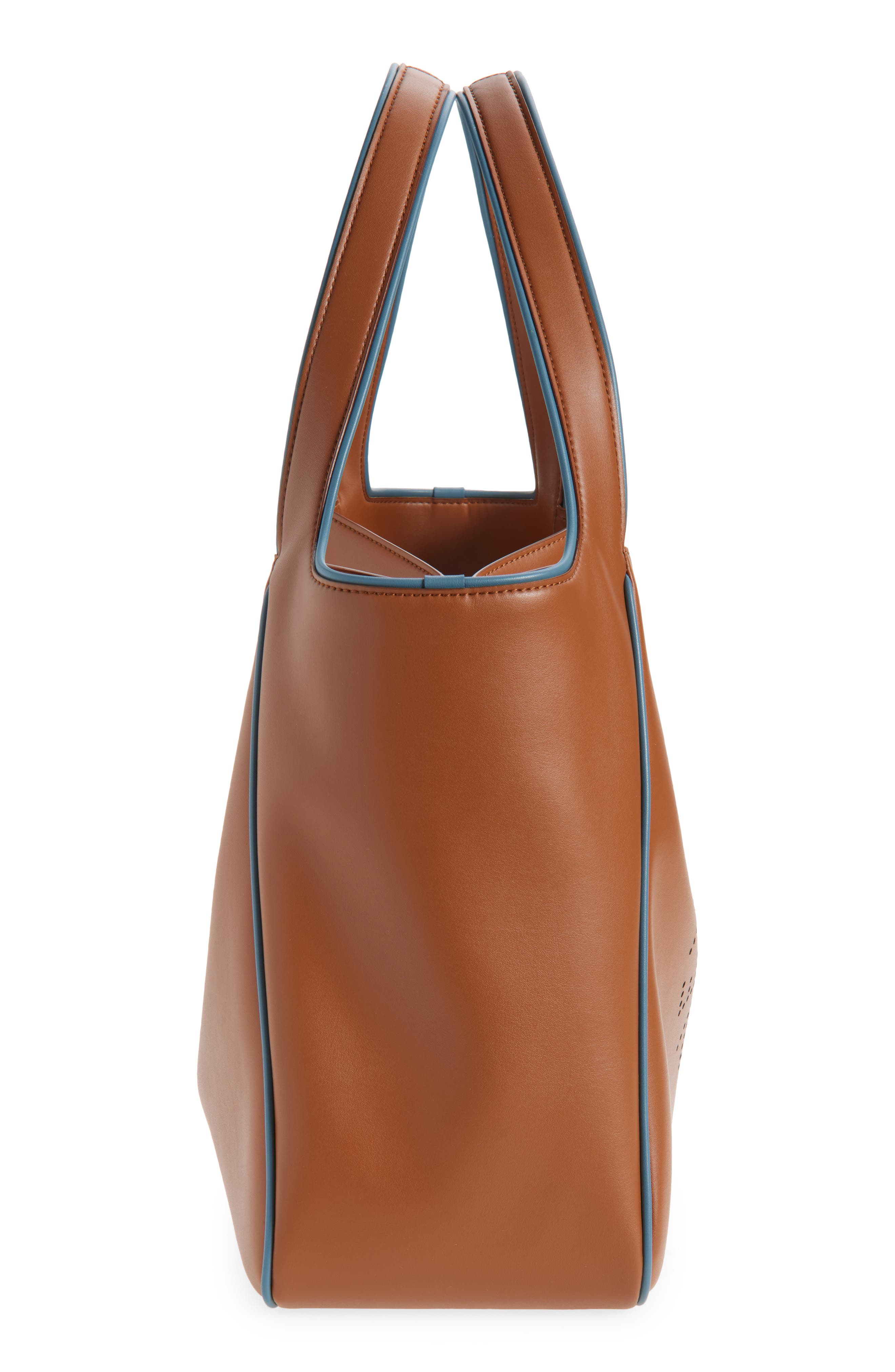 Stella McCartney Perforated Logo Faux Leather Tote, Alternate, color, Brandy