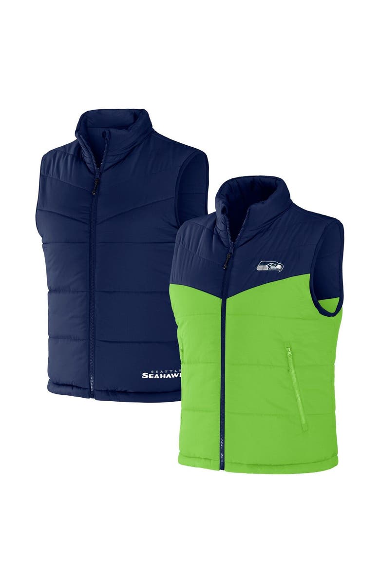 NFL X DARIUS RUCKER Men's NFL x Darius Rucker Collection by Fanatics Navy Seattle Seahawks Colorblocked Full-Zip Vest, Main, color,