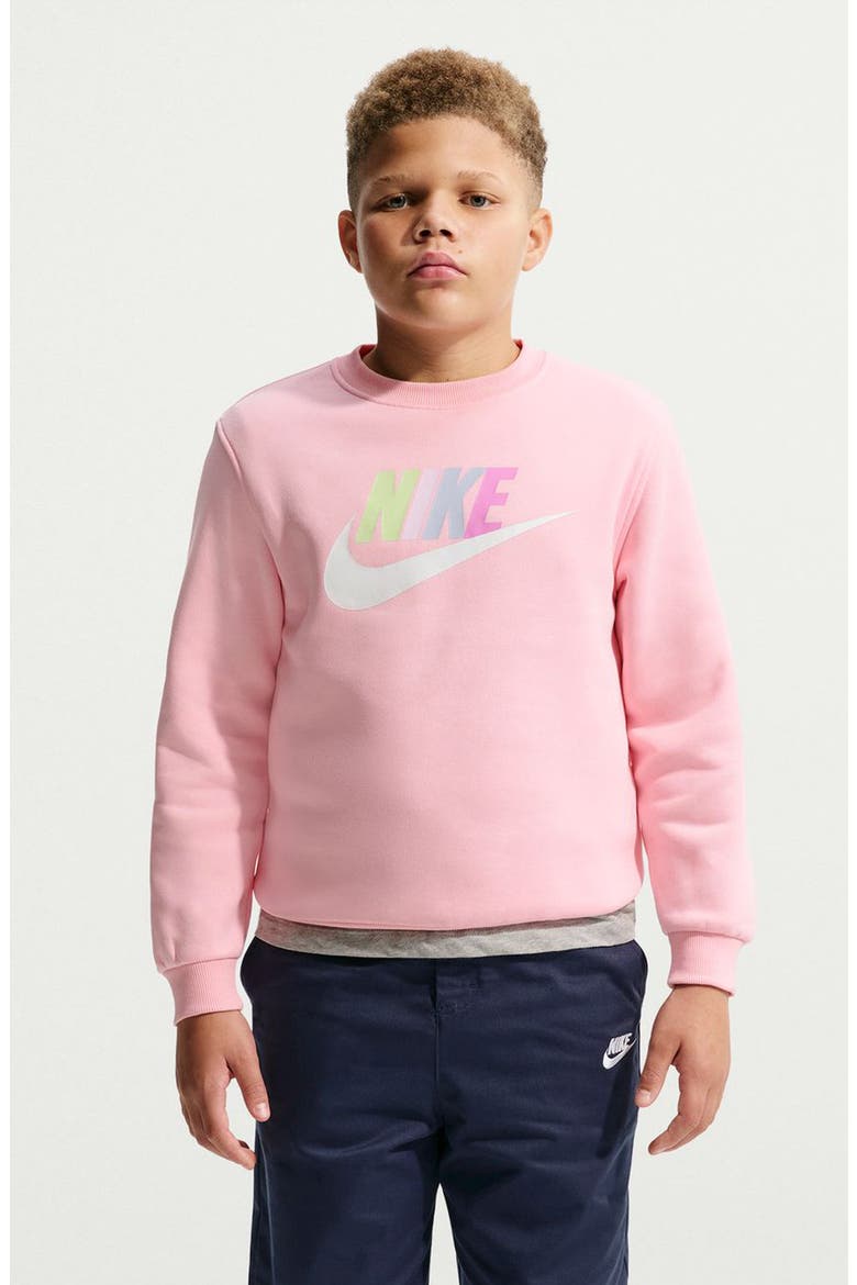 Kids' Logo Fleece Graphic Sweatshirt, Main, color, MEDIUM SOFT PINK/ MULTI COLOR