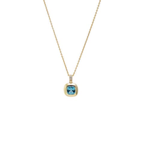 Aquamarine Cushion Cut Drop Pendant Necklace