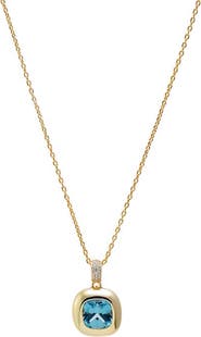 BY ADINA EDEN Aquamarine Cushion Cut Drop Pendant Necklace
