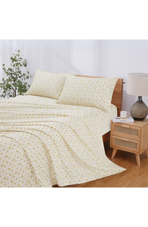 Rose Print Microfiber Sheet Set