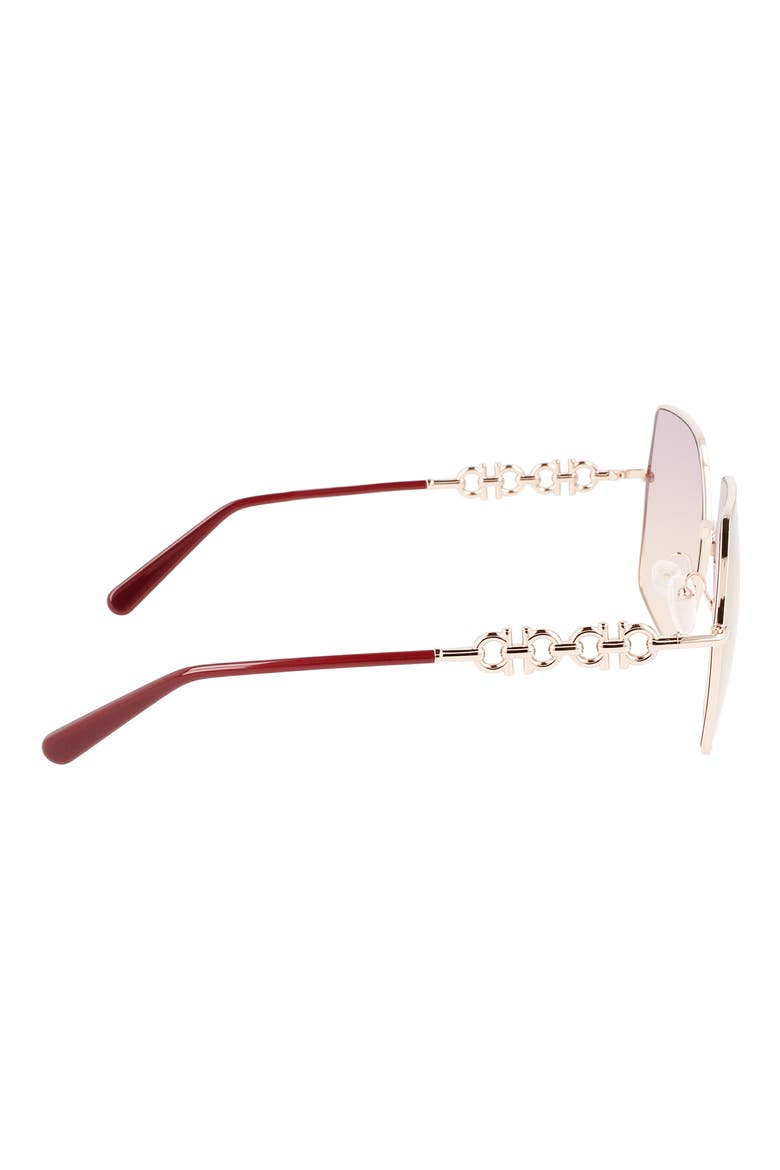 Gancini 61mm Gradient Rectangular Sunglasses, Alternate, color, ROSE GOLD/BORDEAUX