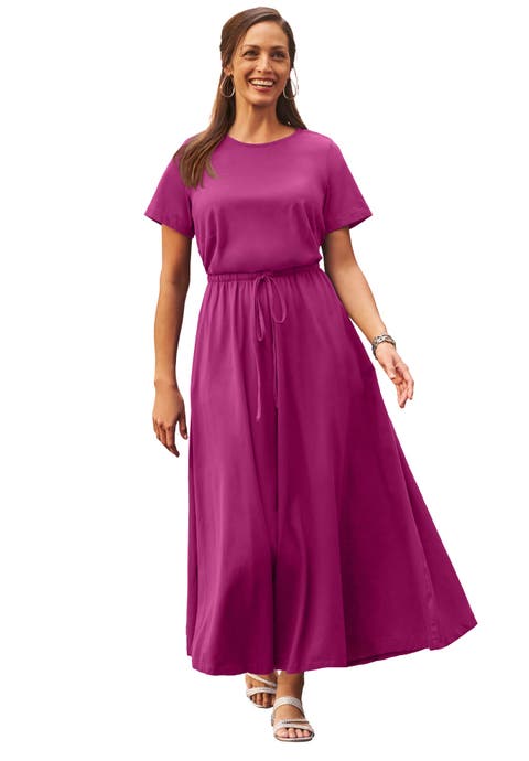 Stretch Cotton Drawstring Maxi Dress