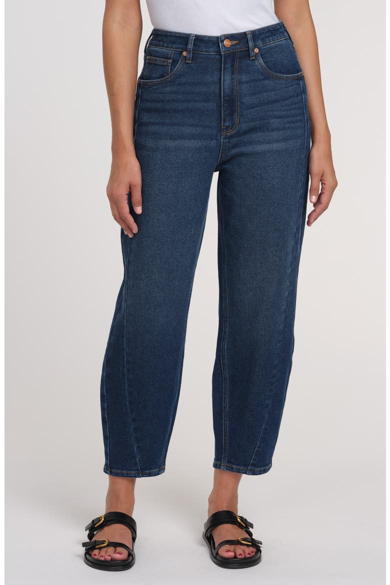 High Rise Soft Barrel Side Seam Detail Jeans, Main, color, DARK WASH