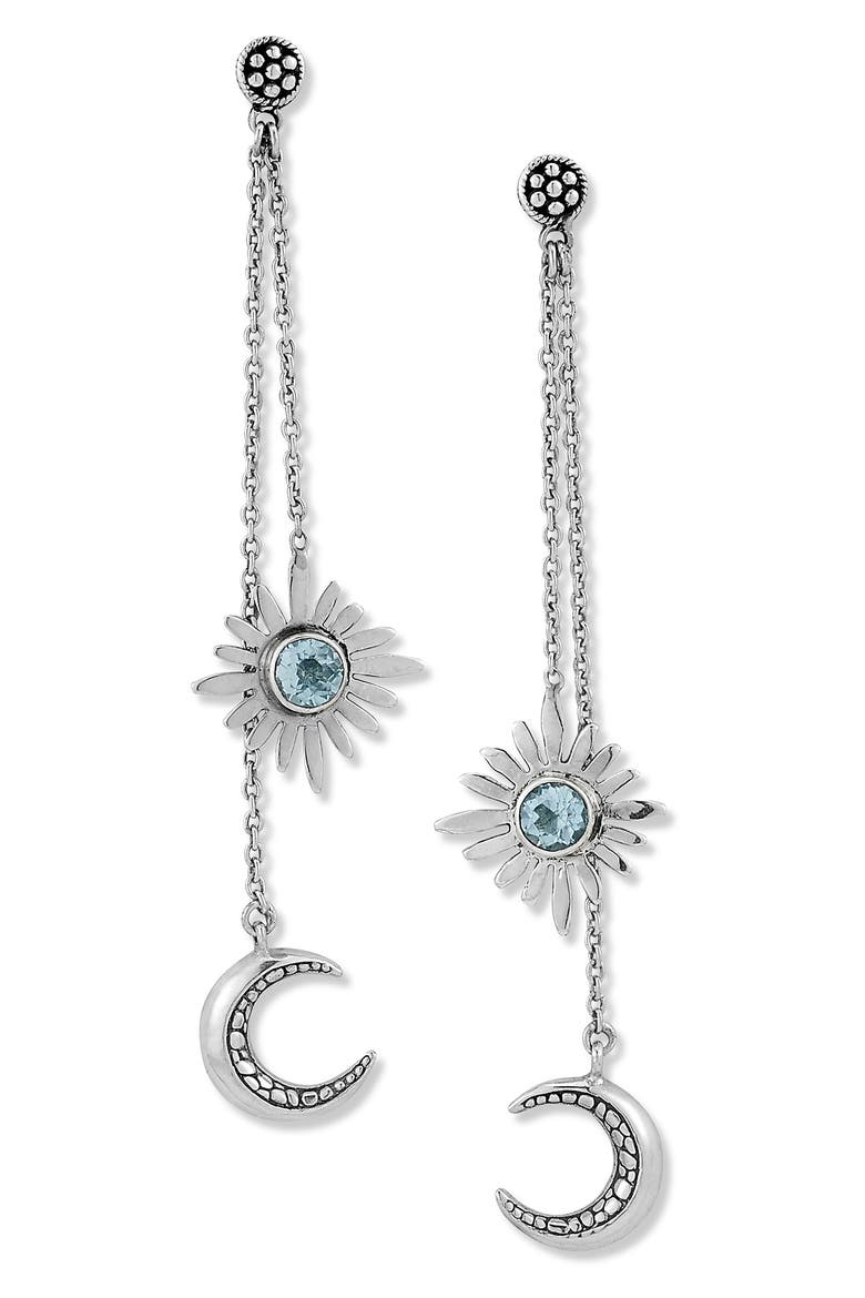 Blue Topaz Moon & Star Chain Drop Earrings, Main, color, BLUE