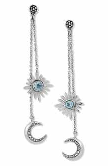 SAMUEL B. Blue Topaz Moon & Star Chain Drop Earrings