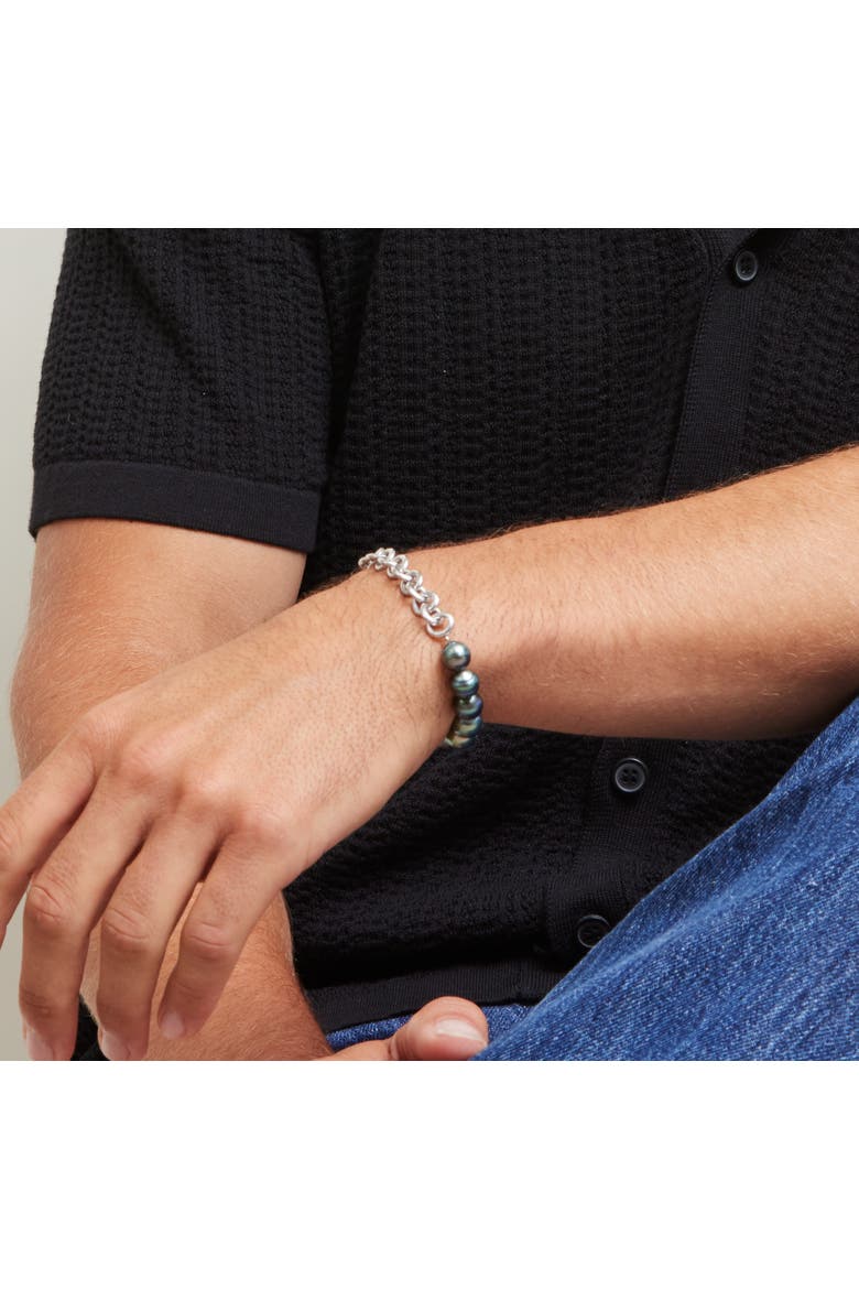 8-9mm Logan Black Tahitian Baroque Pearls & Chain Bracelet, Alternate, color, Sterling Silver Chain