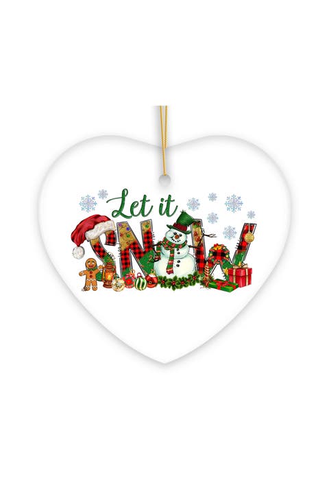 Let It Snow Plaid Snowman Heart Ornament