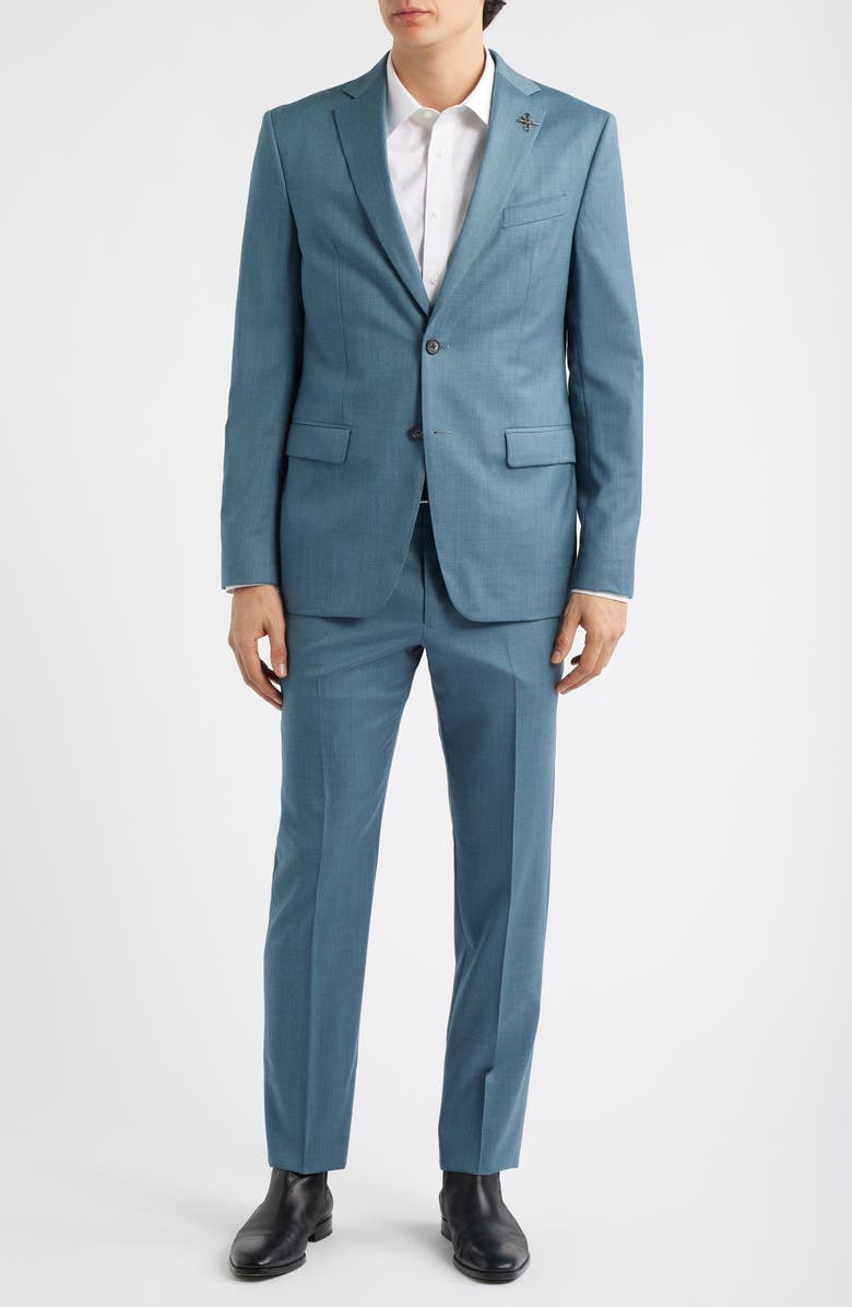 John Varvatos Star USA Bleecker Teal Mélange Virgin Wool Suit, Alternate, color, Teal