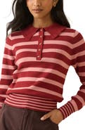 Nobody's Child Stripe Ruffle Collar Polo Sweater