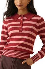 Nobody's Child Stripe Ruffle Collar Polo Sweater