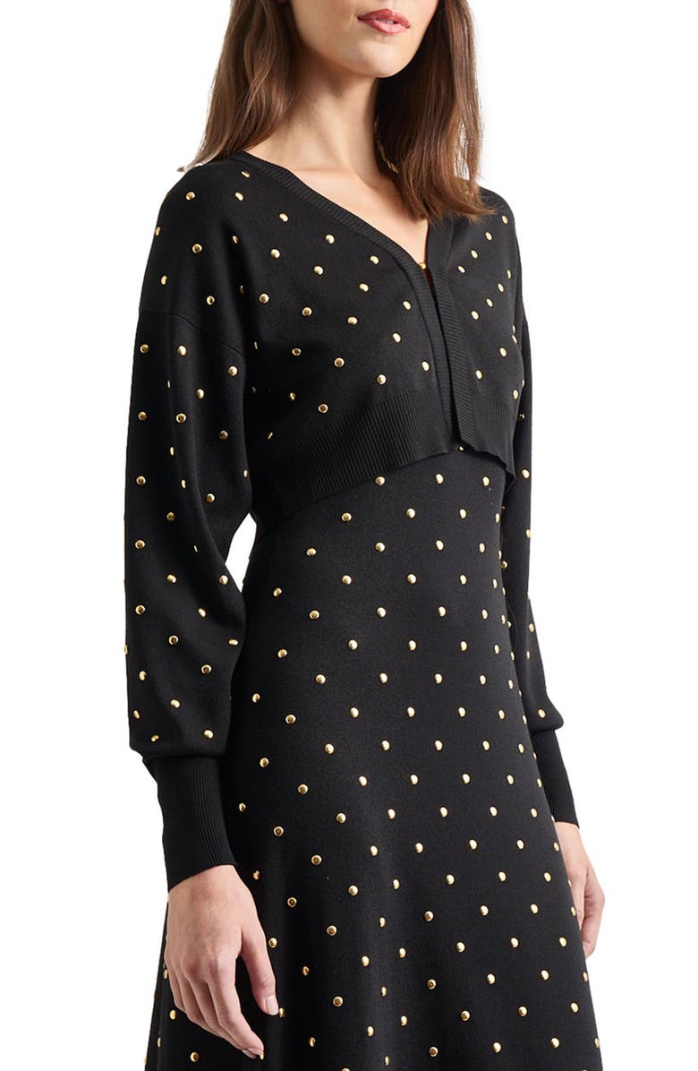 Misook Studded Crop Cardigan, Alternate, color, 