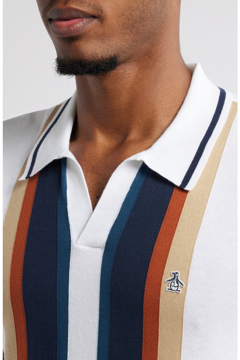 Vertical Stripe Short Sleeve Cotton Polo Sweater, Alternate, color, BRIGHT WHITE