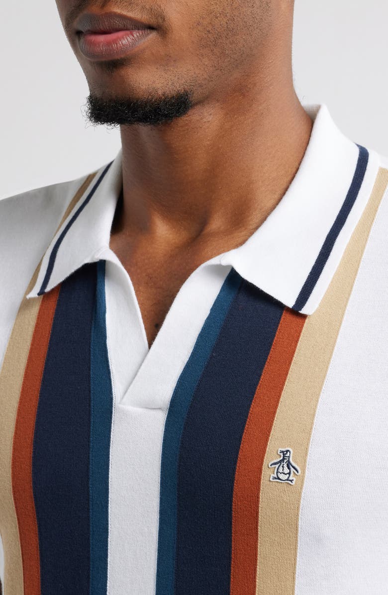 Original Penguin Vertical Stripe Short Sleeve Cotton Polo Sweater, Alternate, color,