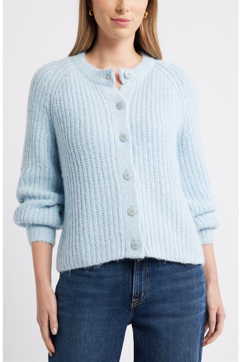 Metallic Shaker Stitch Cardigan, Alternate, color, BLUE SKYWAY