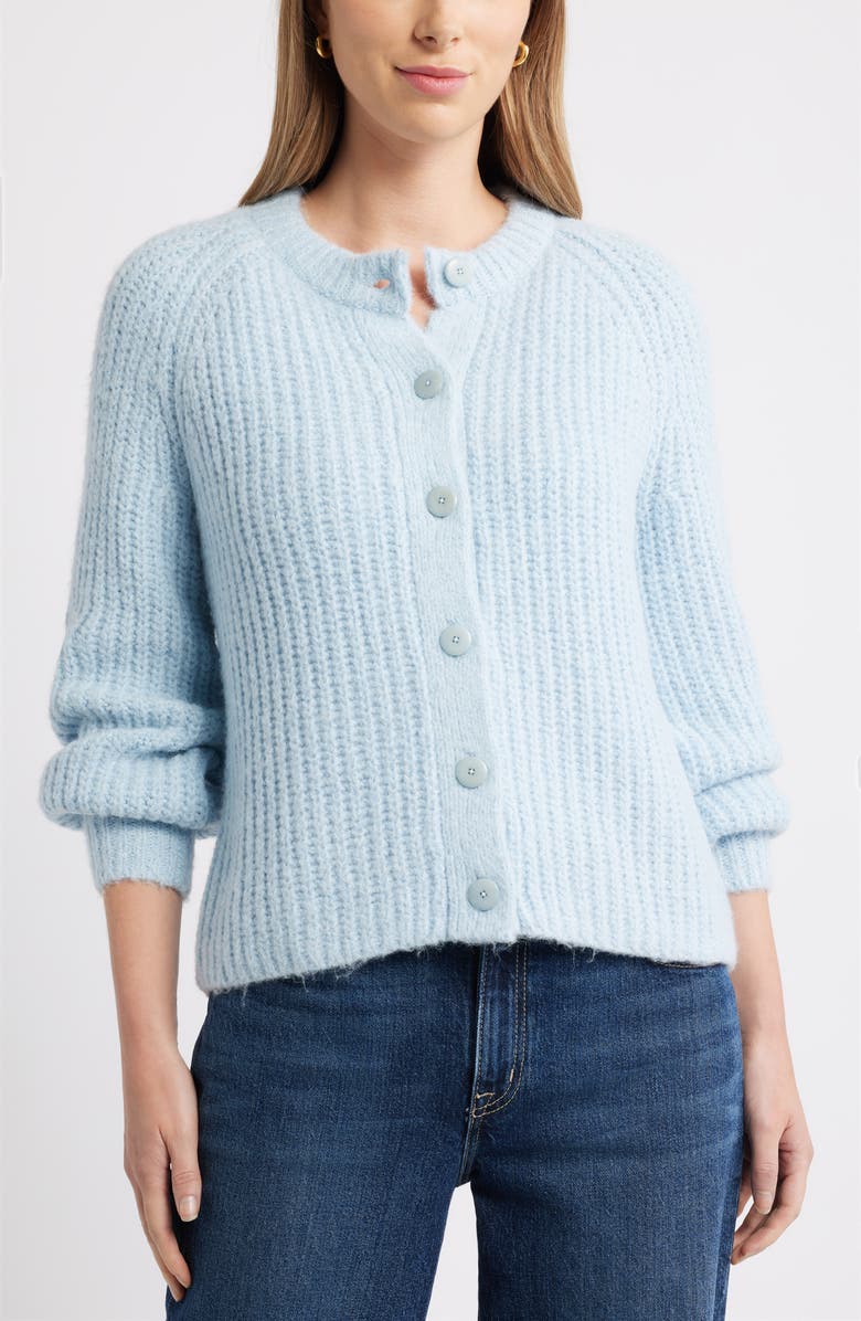 Caslon<sup>®</sup> Metallic Shaker Stitch Cardigan, Alternate, color, Blue Skyway