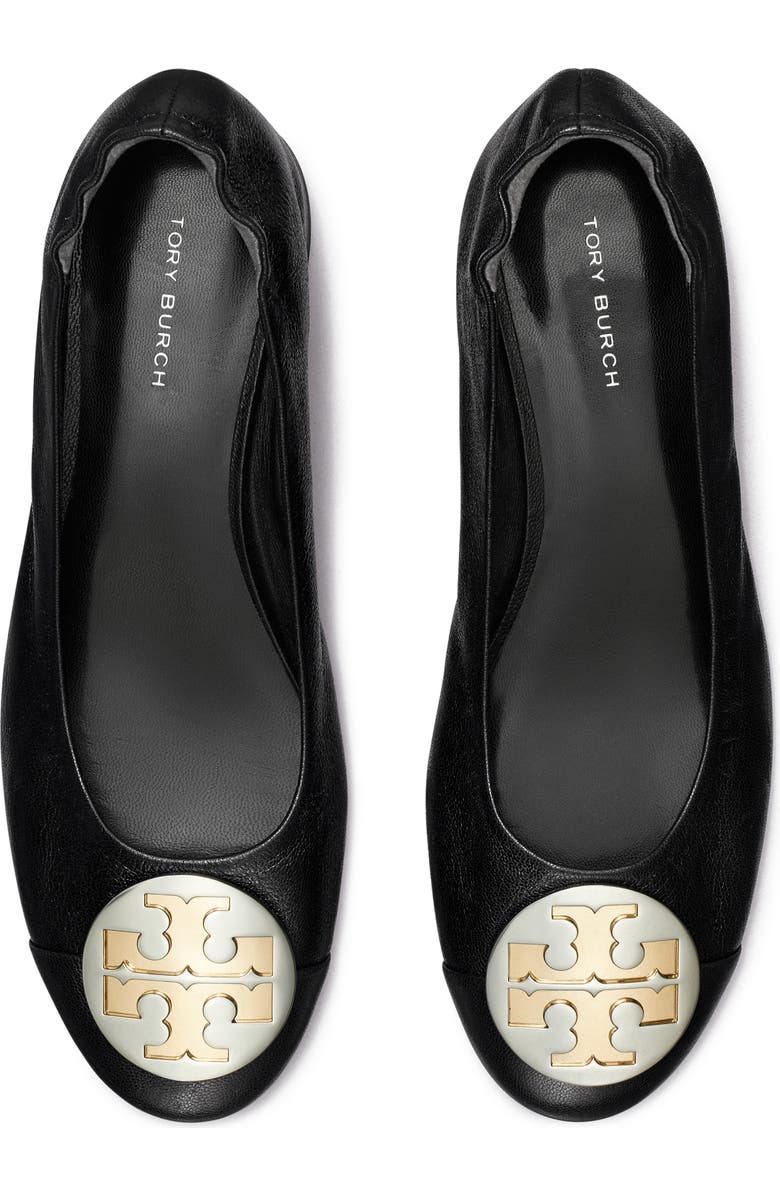 Tory Burch Claire Cap Toe Ballet Flat, Alternate, color, Perfect Black / Gold / Silver