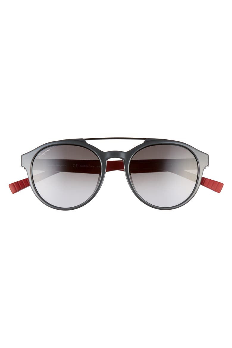 Salvatore Ferragamo 53mm Round Sunglasses, Alternate, color, DARK GREY/ RED