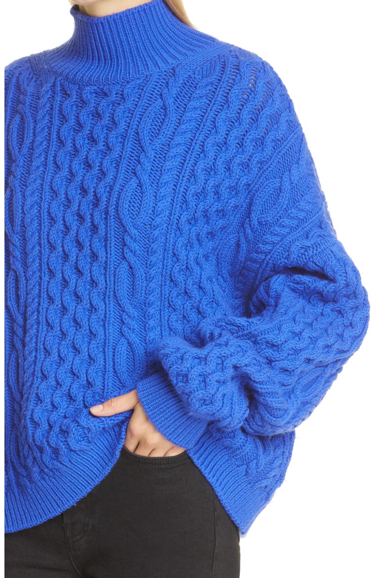 Oversize Cable Knit Sweater, Alternate, color, COBALT