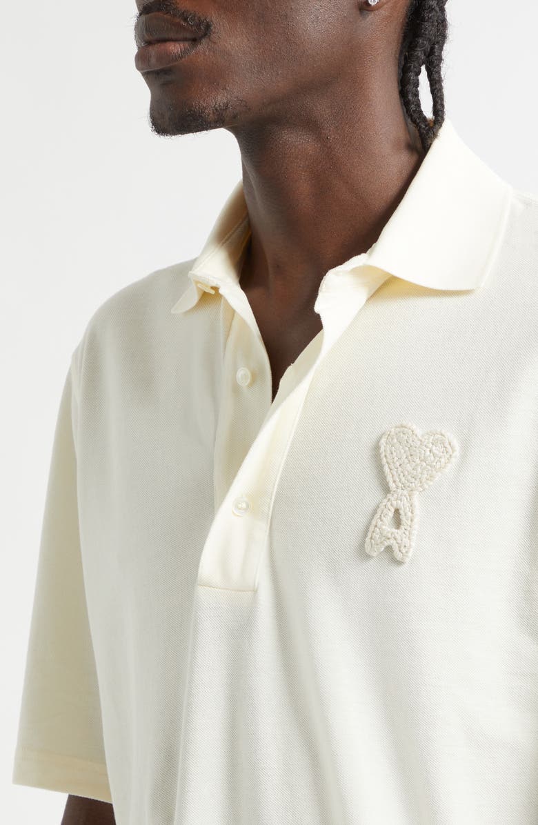 AMI PARIS Boxy Fit Cotton Piqué Polo, Alternate, color, Blanc Creme