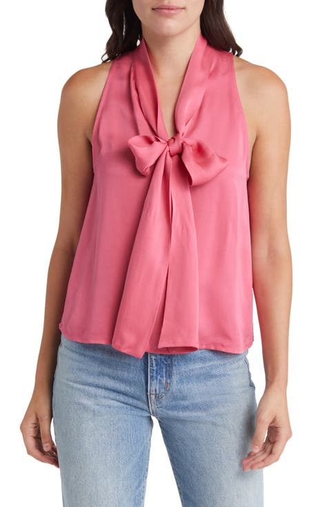 Tie Neck Sleeveless Satin Blouse