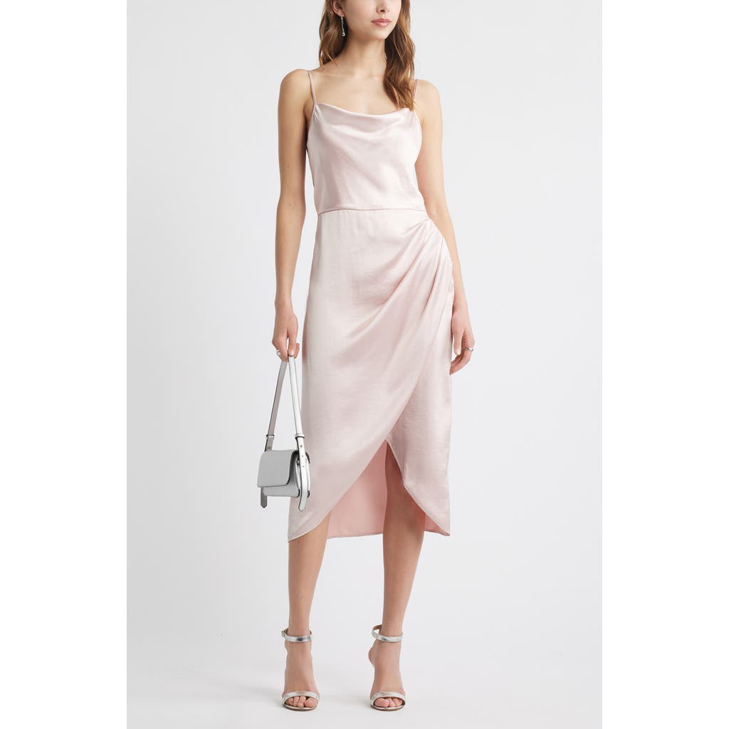 Open Edit Cowl Neck Satin Midi Dress In Pink