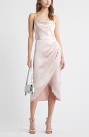 Open Edit Cowl Neck Satin Midi Dress